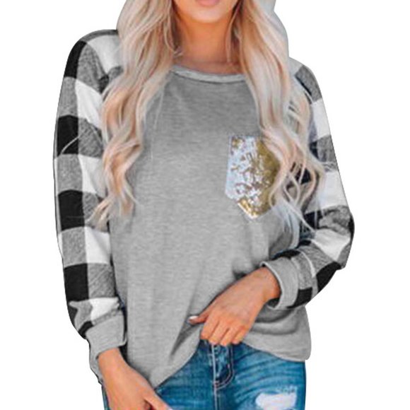 Gray Buffalo Check Long Sleeve Sequin Pocket Shirt - Picture 2 of 8